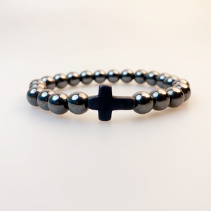 LC20251028 Venta al por mayor Hombres hechos a mano 8MM Piedra elástica semipreciosa Pulsera cristiana Pulsera cruzada con cuentas de turquesa - Product Image 4