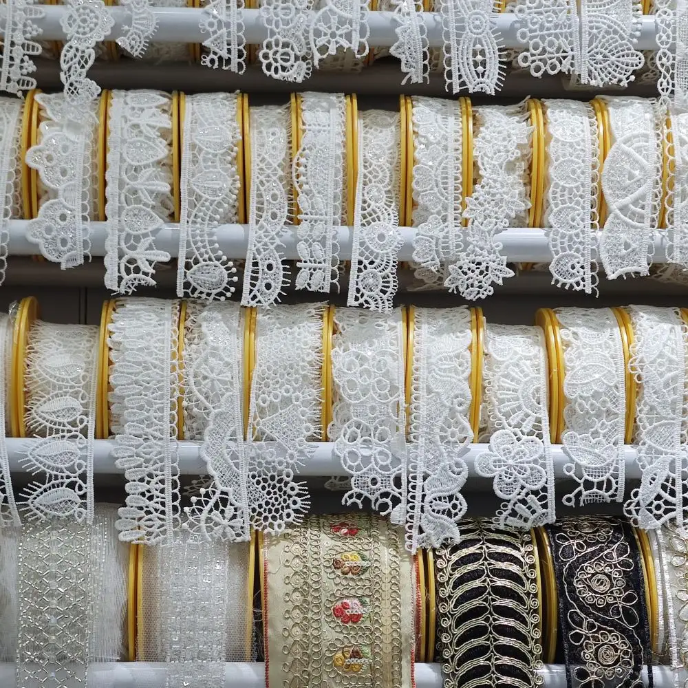 Factory Embroidery White Polyester e Lace Trim For Garment Accessories Decoration