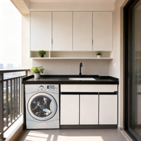Meuble de sol moderne en aluminium avec panneau alvéolé, étanche et résistant à l'humidité, avec évier et robinet intégrés, pour buanderie