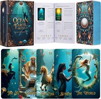 Cartes de tarot personnalisables en papier avec feuille d'aluminium bleue, coins biseautés, vente en gros, estampage à chaud, impression couleur, PET, imperméables, pour la famille