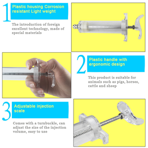 Jeringa Veterinaria Popular de Plástico y Acero de 50 ml con Dosis Ajustable para Vacunación de Lechones y Ganado - Product Image 6