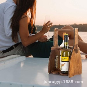 Estante de Madera para Vino, Porta Botellas de Cerveza Portátil, Diseño Retro, Juego para Servir Bebidas - Product Image 5