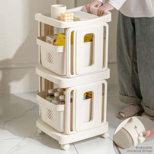 Chariot de cuisine pliable chariot de service en plastique avec couvercles de paniers de rangement rectangulaires pour le stockage d'articles divers de collation de jouet - Product Image 4