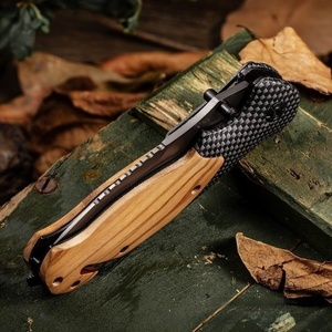 Dao gấp đa năng sinh tồn ngoài trời, khắc logo laser tùy chỉnh, lưỡi thép không gỉ, cán gỗ ô liu, hỗ trợ OEM - Product Image 3