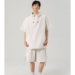 2025 đội mũ trùm đầu phù hợp với chàng trai ngắn tay Quần Short hai mảnh phù hợp với mùa hè nửa-<span class=keywords><strong>zip</strong></span> <span class=keywords><strong>T</strong></span>-Shirt kích thước lớn làm việc quần short - Product Image 3