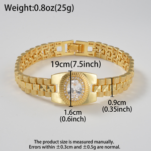 Pulseras de tenis personalizadas, modernas, geométricas, con circonita cúbica ovalada, de cobre, con cadena rectangular central para fiesta, chapadas en oro de 18K y antideslustre - Product Image 6