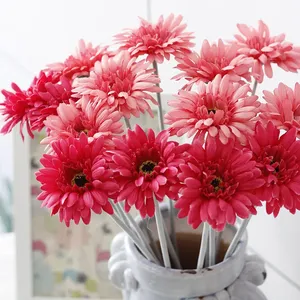 Chrysanthème en soie avec tiges floquées, bouquet de marguerites artificielles pour mariée, toucher réel - Product Image 1