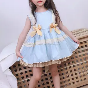 Infantil Baby Girl's Spanish Princess Dress Sets Vintage Lace Bow Birthday Party Evening Dress 2pcs Moda Vestuário para Crianças