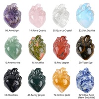 Collier Cœur Humain en Cristal Naturel Poli à la Main par le Fabricant, Pendentif Cœur Anatomique en Pierres Précieuses Mixtes avec Cordon Noir Réglable