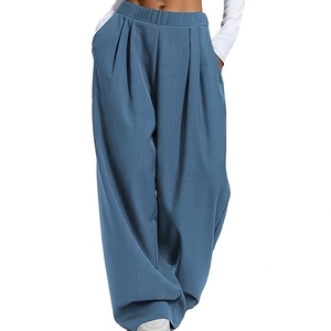 Pantalones Harem Personalizados OEM para Mujer, Otoño Invierno, Casuales, Cómodos, Holgados, Antiarrugas, Cintura Alta Elástica, Color Sólido, con Bolsillos - Product Image 4