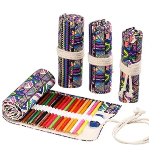 Hr207 Briefpapier Etnische Stijl Canvas Afdrukken Eenvoudige Pen Roltouw Tas Schets Kleur Potlood Gordijn Etui Borstel Pen Opbergtas