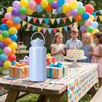 Bouteille d'eau à large ouverture certifiée LFGB, 12 oz, gourde isotherme pour enfant, retour à l'école, avec poignée, 100 % étanche avec paille en silicone
