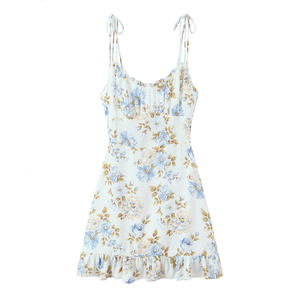 <b>Spaghetti</b> <b>Strap</b> Woven Digital Printing Floral Print Anti-static Anti-Wrinkle Casual Midi Slip Dress in White for Women - Product Image 1