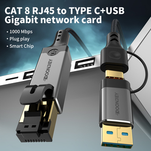 Câble <span class=keywords><strong>Ethernet</strong></span> Gigabit 2-en-1 USB-A/Type-C vers RJ45 1000 Mbps pour Connexion Filaire Externe des Ordinateurs Portables/Téléphones/Tablettes – En Stock - Product Image 2