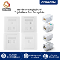 Placa frontal Keystone blanca de 4 entradas con ventana de etiquetado y persianas antipolvo de resorte para toma de datos de red RJ45/RJ11, terminación sin herramientas, RoHS