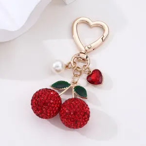 TG-2666 1PC Exquisite Zinc Alloy Metal Full Cherry <b>Heart</b> Pearl Keychain Cute Romantic Elegant Bag Hanging Decoration - Product Image 5