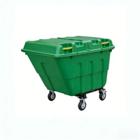 Conteneur à déchets de 400 litres, poubelle extérieure avec double couvercle, camion à ordures sanitaire de 400L avec pédale en métal et 4 roues