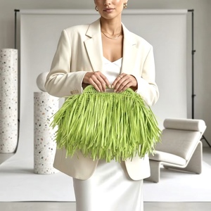 Borsa <span class=keywords><strong>da</strong></span> Spiaggia di Lusso 100% Fatta a Mano con Nappe in Rafia, Borse all'Uncinetto, <span class=keywords><strong>Pochette</strong></span> <span class=keywords><strong>da</strong></span> <span class=keywords><strong>Sera</strong></span> per Matrimoni <span class=keywords><strong>da</strong></span> <span class=keywords><strong>Donna</strong></span> di Lusso - Product Image 5