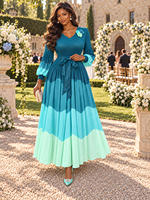 Robe longue plissée Miyaki pour femmes grandes tailles, dégradé de couleurs, col en V, manches longues, pour soirée et mariage
