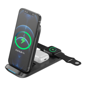 Support magnétique pliable entièrement amélioré 3 en 1, chargeur <span class=keywords><strong>sans</strong></span> <span class=keywords><strong>fil</strong></span> rapide 15W, <span class=keywords><strong>charge</strong></span> simultanément téléphone, écouteurs, montre - Product Image 1