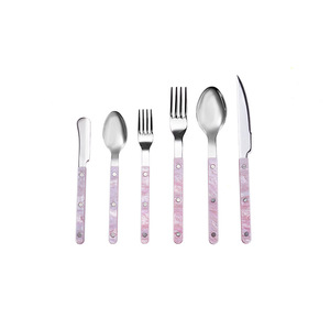 Juego de cubiertos Jinhui Industrial de acero inoxidable 304 color rosa con mango de acrílico para el hogar, hotel y carne. - Product Image 5