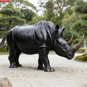 YOUFINE Escultura de Rinoceronte de Bronce Negro a Tamaño Real, Arte de Vida Silvestre para Zoológico, Parque Safari - Product Image 1