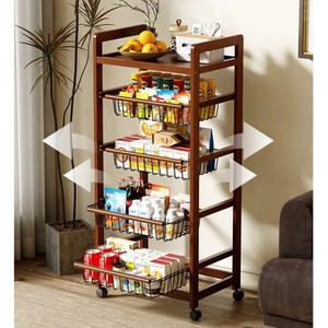 Vintage-style floor-<b>standing</b> storage rack for living room, portable snack cart, multi-tiered <b>vegetable</b> rack for kitchen. - Product Image 4