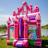 Château gonflable commercial pour enfants, toboggan rose amusant, combo de fête pour enfants, château gonflable extérieur, parc à thème