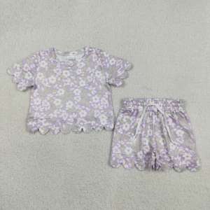 Conjunto informal floral de dos piezas para niñas pequeñas, top sin mangas y pantalones cortos, traje de verano, ropa de algodón suave y elástica - Product Image 2