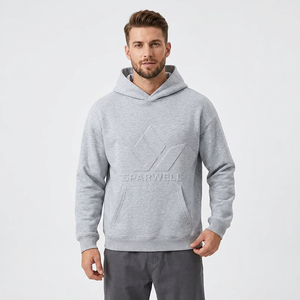 Sweat-shirt à capuche noir pour homme Sparkwell, en polaire polyester, décontracté, à manches longues, coupe oversize, pour l'automne et l'hiver, avec logo au dos - Product Image 1
