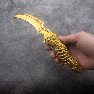 มีดคารัมบิตพับได้ไทเทเนียมสีทอง ใบมีดเหล็กกล้าไร้สนิม 3Cr13 ด้ามจับลายโครงกระดูก 3 มิติ สำหรับพกพา ทำกิจกรรมกลางแจ้ง DIY OEM - Product Image 5