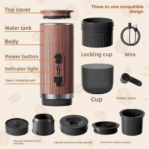 Molinillo <span class=keywords><strong>de</strong></span> café moderno <span class=keywords><strong>de</strong></span> acero inoxidable portátil ecológico, cápsula <span class=keywords><strong>de</strong></span> extracción <span class=keywords><strong>de</strong></span> polvo completamente automática, uso doméstico al aire libre cuadrado - Product Image 3