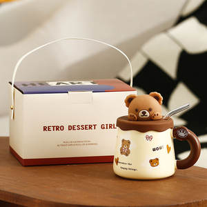 Taza de Dibujos Animados de Osito, Taza de Café, Té y Agua de Alta Gama con Tapa y Cuchara, Linda Taza para Parejas, Resistente a Altas Temperaturas, Estilo Instagram - Product Image 6