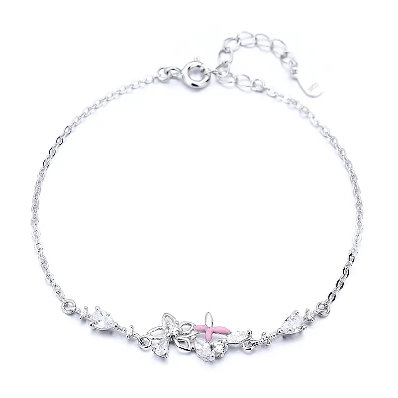 Forme de fleur mode s925 argent blanc plaqué or Fine Zircon bijoux accessoires délicats Bracelet minimaliste pour les femmes