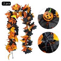 Lot de 2 guirlandes créatives d'Halloween en forme de citrouille et de feuilles d'érable, décoration de Thanksgiving pour la maison, les mariages, les cheminées et Noël