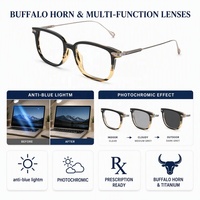 Monture de lunettes de luxe en corne de buffle naturelle, lunettes optiques en titane, anti-lumière bleue, photochromiques, pour hommes et femmes