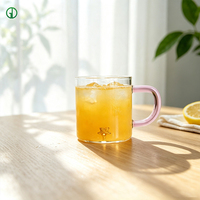 Tasse en verre coloré de luxe 350 ml, résistante à la chaleur, compatible micro-ondes, en verre borosilicate, avec poignée créative aux couleurs contrastées