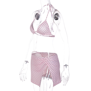 Vivblook Z403ST02 Conjunto de Traje de Baño para Mujer, Nuevo Bikini Sexy con Estampado de Lunares, Top de Tanga, Falda Corta, Ropa de Playa, Conjunto de 3 Piezas - Product Image 3