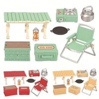 Kit Model Lanskap Mikro DIY untuk Perkemahan, Set Furnitur Miniatur Rumah Boneka, Meja Mini, Kursi, Ketel, Kompor, Mainan Bangunan