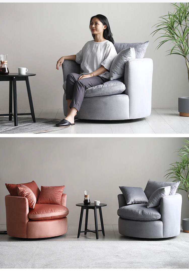 360-degree snuggle cuddle accent barrel swivel chair living room furniture fabric swivel armchair