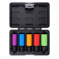 Set Peralatan Servis Mur Roda Mobil 5 Buah, Soket Impact Dinding Tipis Pelindung Cr-Mo 1/2 Inch Drive, 17 19 21mm SAE