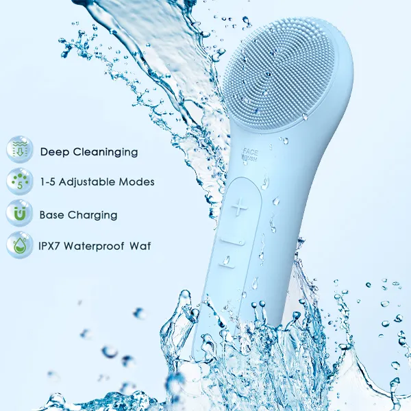 High Frequency Waterproof Rechargeable Deep Cleaning Face Scrubber Brush Silicone Facial Cleansing Brush
