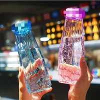 Vasos de Cristal Transparentes con Forma de Diamante, Botella de Agua Creativa Promocional, Botella de Agua de Vidrio Personalizada de Alta Calidad para Mujer