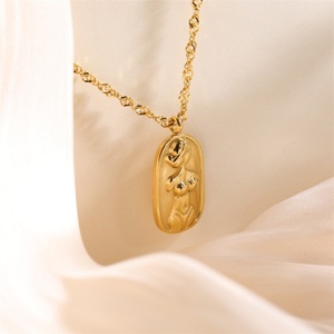 Collier pendentif corps et visage en acier inoxydable plaqué or 18 carats, motif vague d'eau, vente en gros - Product Image 5