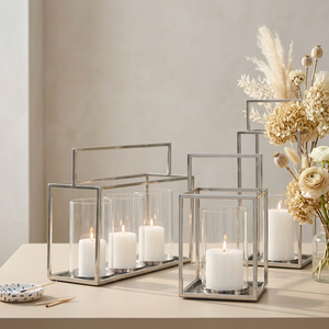 ผู้ผลิตเชิงเทียนแก้วทรงกระบอกโครงเหล็กสแตนเลสหลากหลายรูปทรง - Product Image 6