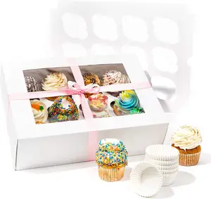 Groothandel Custom Wit Kraftpapier Bakkerij Cakebox Dessert Bruiloft Gunst Cupcake Verpakking Cake Doos In Bulk