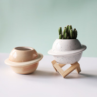 Mini pot de fleurs créatif en céramique, finition émaillée durable, en forme de planète, pour cactus et succulentes, idéal pour la maison, le bureau ou le balcon