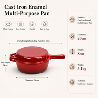 Ensemble de 2 ustensiles de cuisson en fonte émaillée de 26 cm, comprenant une poêle à fond profond et une casserole à poignée unique, compatibles four, gaz et induction
