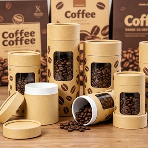 Custom Kraft Paper Tube Packaging with Clear <b>Window</b> for Coffee Beans, Recyclable Craft Paper Four-Color Printing for Tea - Product Image 2