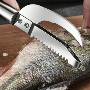 1 pièce Grattoir à écailles de poisson 3-en-1 en acier inoxydable, écologique, pour la maison, les restaurants, la cuisine, le camping et le barbecue, design simple, en métal - Product Image 1